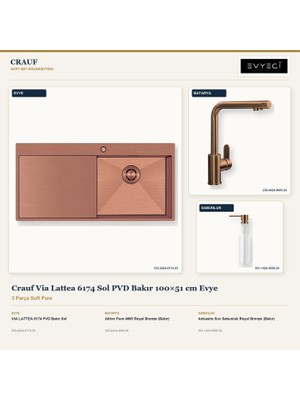 Crauf Via Lattea 6174 Sol Bakır 100X51 cm Evye + Attivo Pure 4065 Batarya + Sabunluk 3 Parça Set