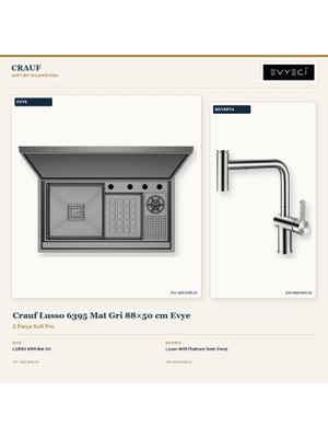 Crauf Lusso 6395 Mat Gri 88X50 cm Evye + Lusso 4035 Batarya 2 Parça Set