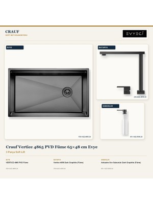 Crauf Vertice 4865 Füme 65X48 cm Evye + Vertice 4050 Batarya + Sabunluk 3 Parça Set