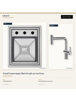Crauf Lusso 6390 Mat Gri 38X47 cm Evye + Lusso 4035 Batarya 2 Parça Set