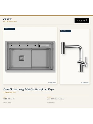 Crauf Lusso 1055 Mat Gri 80X48 cm Evye + Lusso 4035 Batarya 2 Parça Set