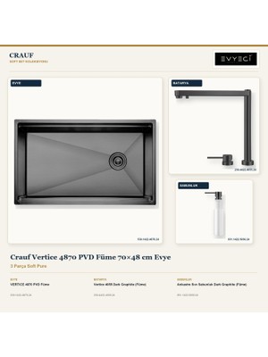 Crauf Vertice 4870 Füme 70X48 cm Evye + Vertice 4055 Batarya + Sabunluk 3 Parça Set