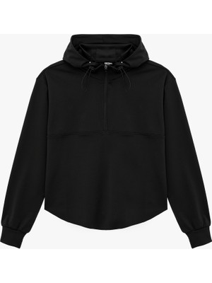 Koton Rahat Kalıp Yarım Fermuarlı Stoperli Kapüşonlu Uzun Kollu Spor Sweatshirt