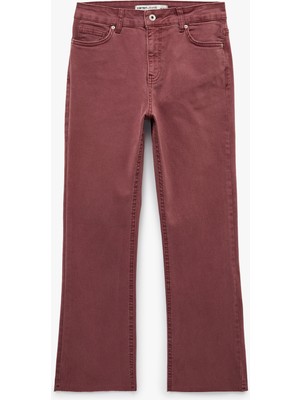 Koton Pamuklu Dar Kalıp Düğmeli Cepli Ispanyol Paça Crop Jean Pantolon -  Kick Flare Jeans