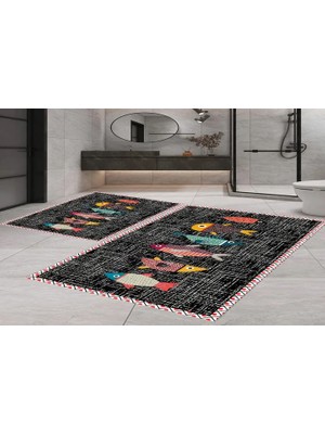 Vivense Dijital Baskı, Kaymaz Taban Ikili Banyo Paspası 100X60 + 60X50 cm  RVG5-SM202