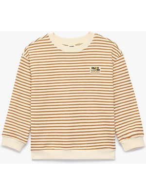 Koton Pamuklu Uzun Kollu Bisiklet Yaka Çizgili Oversize Sweatshirt