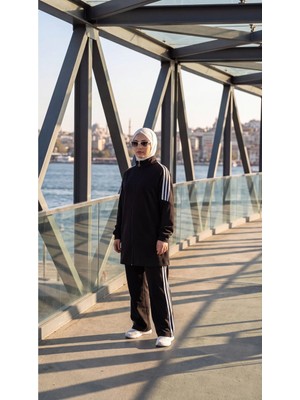 MİMİ LUXURY WEAR Kadın Yanı Şeritli Fermuarlı Rahat Kesim Tesettür Eşofman Takımı 3007
