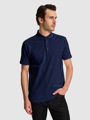 Cacharel Lacivert Slim Fit Pamuk Karışımlı Düğmeli Polo Yaka Basic T-shirt 50328375 VR033