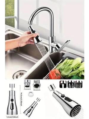 Kitchen Dream 3 Fonksiyonlu Metalik Musluk Başlığı Metalik Musluk Başlığı 3 Modlu Paslanmaz Her Tarafa Dönen 360 Musluk Başlığı Tuşlu