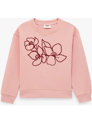 Koton Nakışlı Üç Iplik Şardonlu Bisiklet Yaka Uzun Kollu Sweatshirt