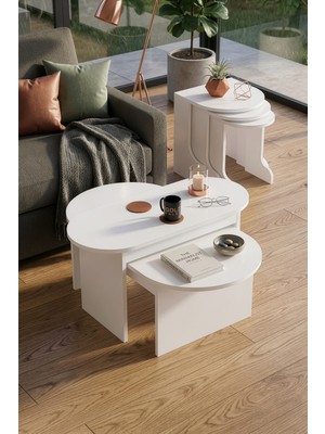 Kentex Setro Orta Zigon Sehpa Seti Beyaz 100X50