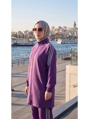 MİMİ LUXURY WEAR Kadın Yanı Şeritli Fermuarlı Rahat Kesim Tesettür Eşofman Takımı 3007