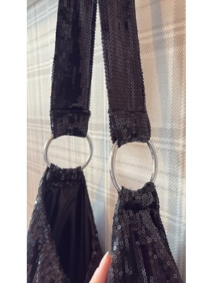 Mute Bag Black Sequin Shopper / Siyah Pullu Kadın Omuz Çantası (28*49)