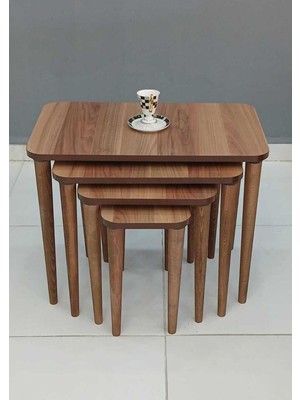 Deniss Home 4 Lü Ahşap Zigon Sehpa Ceviz