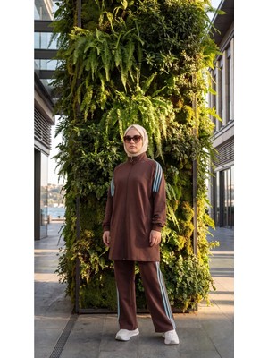 MİMİ LUXURY WEAR Kadın Yanı Şeritli Fermuarlı Rahat Kesim Tesettür Eşofman Takımı 3007