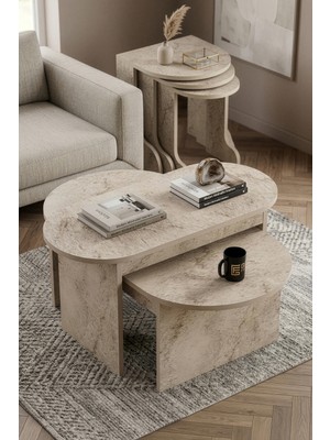 Kentex Setro Orta Zigon Sehpa Seti Ekru 100X50