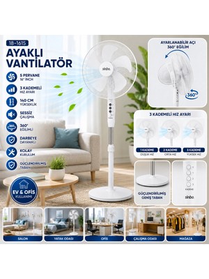 Marsilyan Beyaz 5 Pervane - 16 Inc Ev - Ofis Kompakt - Sessiz - Üç Kademe 140CM Yükseklik Ayaklı Vantilatör SF-6789 (K95)