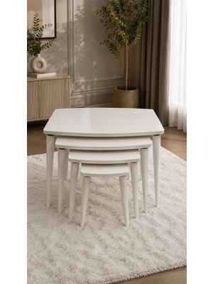 Deniss Home 4 Lü Lüx Ahsap Mdf Zigon Sehpa Bej