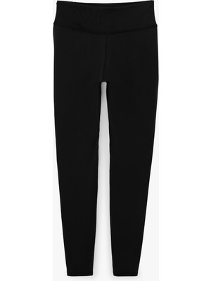 Koton Kadın Yüksek Bel Slim Fit Siyah Interlok Spor Tayt Dikiş Detaylı Orta Kalınlık