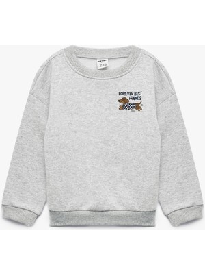 Koton Köpek Baskılı Şardonlu Bisiklet Yaka Uzun Kollu Oversize Sweatshirt