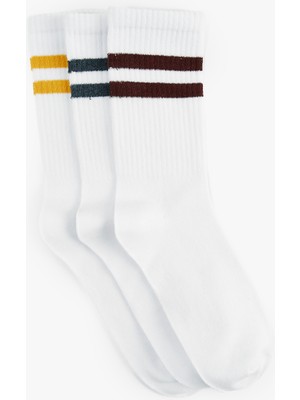 Koton Çizgi Detaylı Pamuklu 3’lü Soket Tenis Çorabı Seti