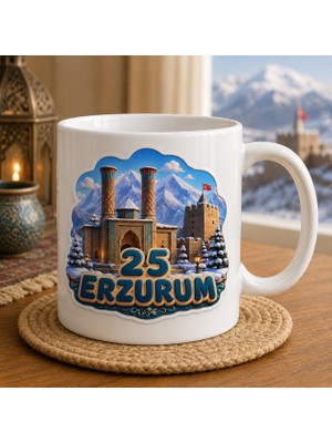 Ajans 313 25 Erzurum Temalı Baskılı Kupa Bardak – Karlı Dağ ve Tarihi Mimari Tasarımı