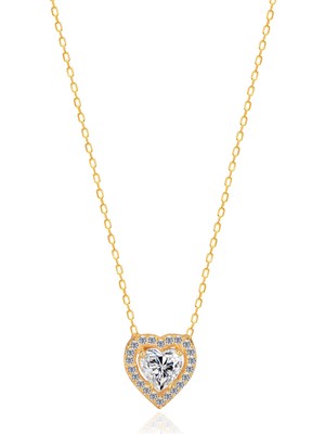 Emiliano Jewellery Zirkon Taşlı Altın Kaplamalı Kalp Gümüş Kolye