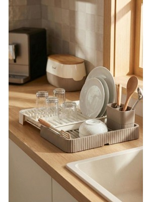 Alvera Vizon Sürgülü Lavabo Üstü Bulaşıklık & Fonksiyonel Tabaklık ve Bardaklık 32X36 cm