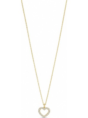 Emiliano Jewellery Zirkon Taşlı Altın Kaplamalı Kalp Gümüş Kolye