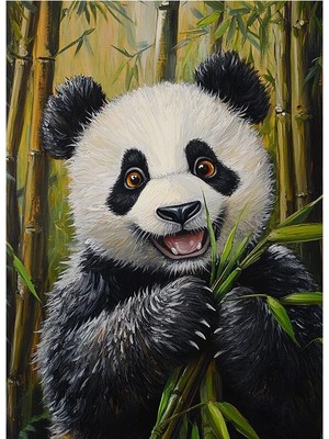 Bedeko Bambu Yiyen Mutlu Panda Portresi Mdf Ahşap Tablo