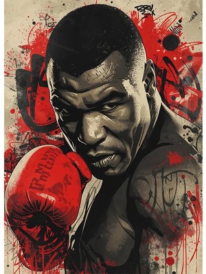 Bedeko Boks Eldivenli Mike Tyson Portresi Mdf Ahşap Tablo