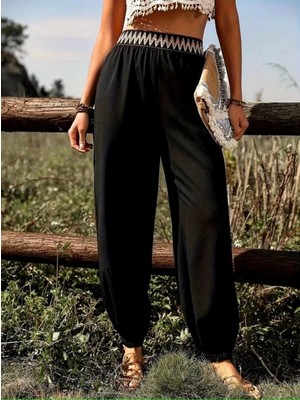 Marsilyan- Kadın Yüksek Bel Beli Lastikli Dökümlü ve Beli Şeritli Pera Pantolon