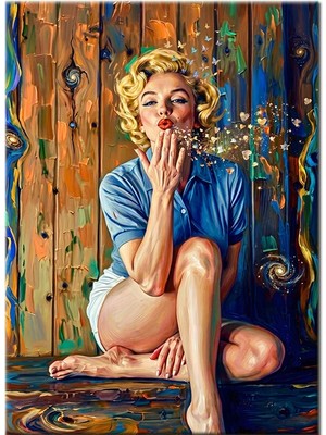 Bedeko Yerde Oturan Marilyn Monroe Mdf Ahşap Tablo