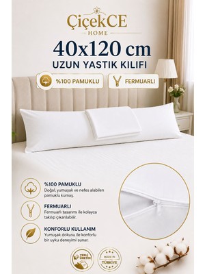 ÇİÇEKCE HOME Yastık Kılıfı 40X120 cm Uzun Yastık Kılıfı %100 Pamuklu Kılıf Fermuarlı 1 Adet