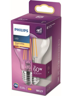Brf Store Oreviosell Philips LED Classic 60W A60 E27 Non-Dim 2700K Sarı Işık LED Filament Ampul