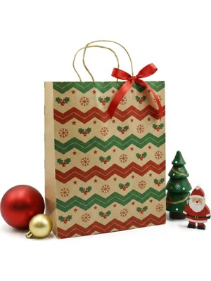 Brf Store Oreviosell 19X26 Premium Yılbaşı Hediye Çantası (4 Adet) – Dayanıklı Kraft Kağıt Çanta, Hediye Paket