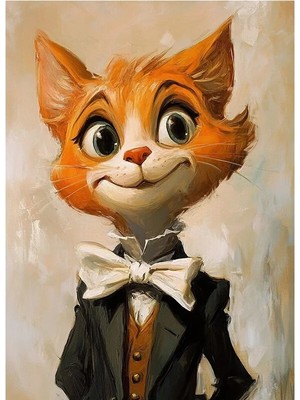 Bedeko Papyonlu Kedi Resmi Mdf Ahşap Tablo