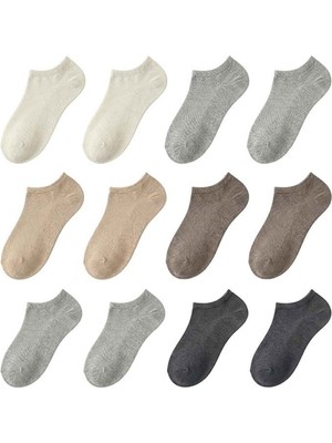 Fantastik Store Erkek Görünmez Çorap 12’li Set, Babet Kesim, Yumuşak ve Esnek Yapı, Krem, Açık Gri, Bej, Vizon, Antrasit, Füme