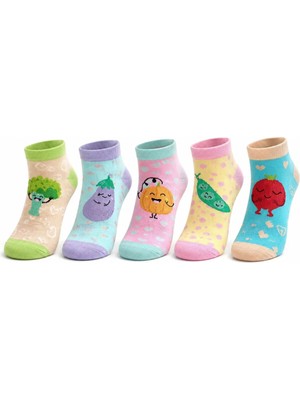Fantastik Store 5’li Sebze Desenli Çocuk Çorap Seti Yüksek Pamuklu Rahat Burunlu Sıkmayan Lastikli