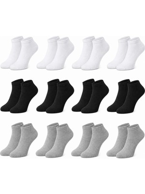 Fantastik Store Erkek Bambu Patik Çorap 12’li Paket, Siyah Beyaz Gri, Nefes Alan Nem Emici Yumuşak Günlük Spor Bilek Çorabı