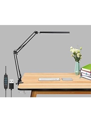 TeknoKapsül Coverzone Dekoratif LED Masa Lambası SY040 USB Kablolu Kademeli 3 Eklemli LED Masa Lambası, Kıskaçlı Model Çalışma Masası Lambası Kitap Okuma Için Işık (SY040 - Siyah)