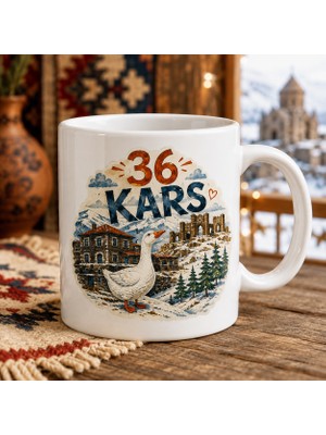 Ajans 313 36 Kars Temalı Baskılı Kupa Bardak – Kaz, Karlı Dağ ve Tarihi Taş Yapılar Tasarımı