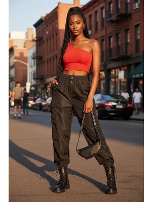 Nemere Kadın Kırmızı Fit Görünümlü Tek Omuz Crop Top Büstiyer