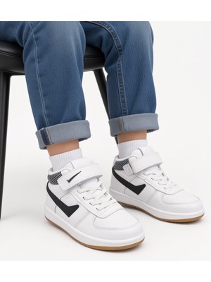 Mcdark Çocuk Uzun Bilekli Mevsimlik Sneaker Ayakkabı-Beyaz Siyah