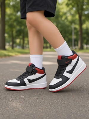 Mcdark Çocuk Uzun Bilekli Mevsimlik Sneaker Ayakkabı-Siyah Kırmızı