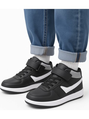Mcdark Çocuk Uzun Bilekli Mevsimlik Sneaker Ayakkabı-Siyah Beyaz