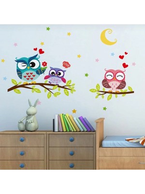 Sheker Home Baykuşlu Renkli Duvar Sticker Seti – Çocuk Odası Dekorasyon Aksesuarı