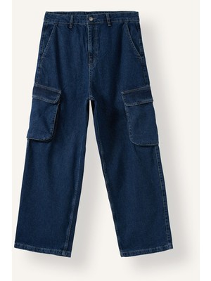 DeFacto %100 Pamuk Süper Baggy Fit Kargo Cepli Jean Pantolon I5724AX26AU