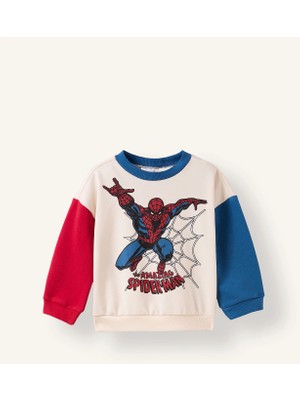 DeFacto Marvel Spider-Man Baskılı Renk Bloklu Oversize Sweatshirt Erkek Bebek I3542A526WN