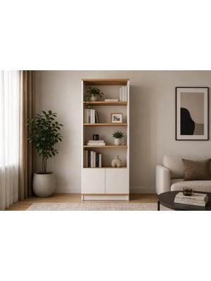 Vivense Alba Kitaplık, 4 Raflı, 2 Kapaklı